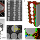 Cross-sections of the Proteus material, revealing the foam-like aluminum lattice structure and the embedded ceramic spheres arranged in lines.